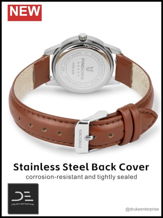 Slim Minimalist Quartz Analog Watch, Gold-Tone Case with Leather Strap, Elegant